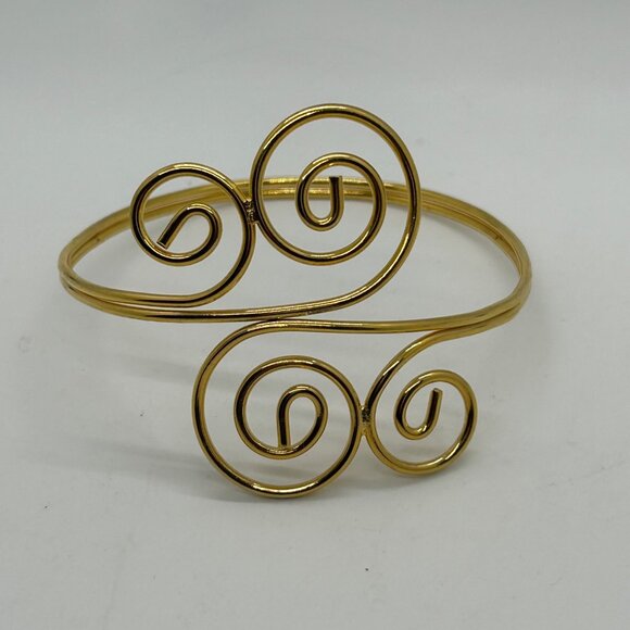 Upper Arm Bracelet Gold-tone Cuff Adjustable Spiral Wire Design Grecian Boho - Picture 1 of 12